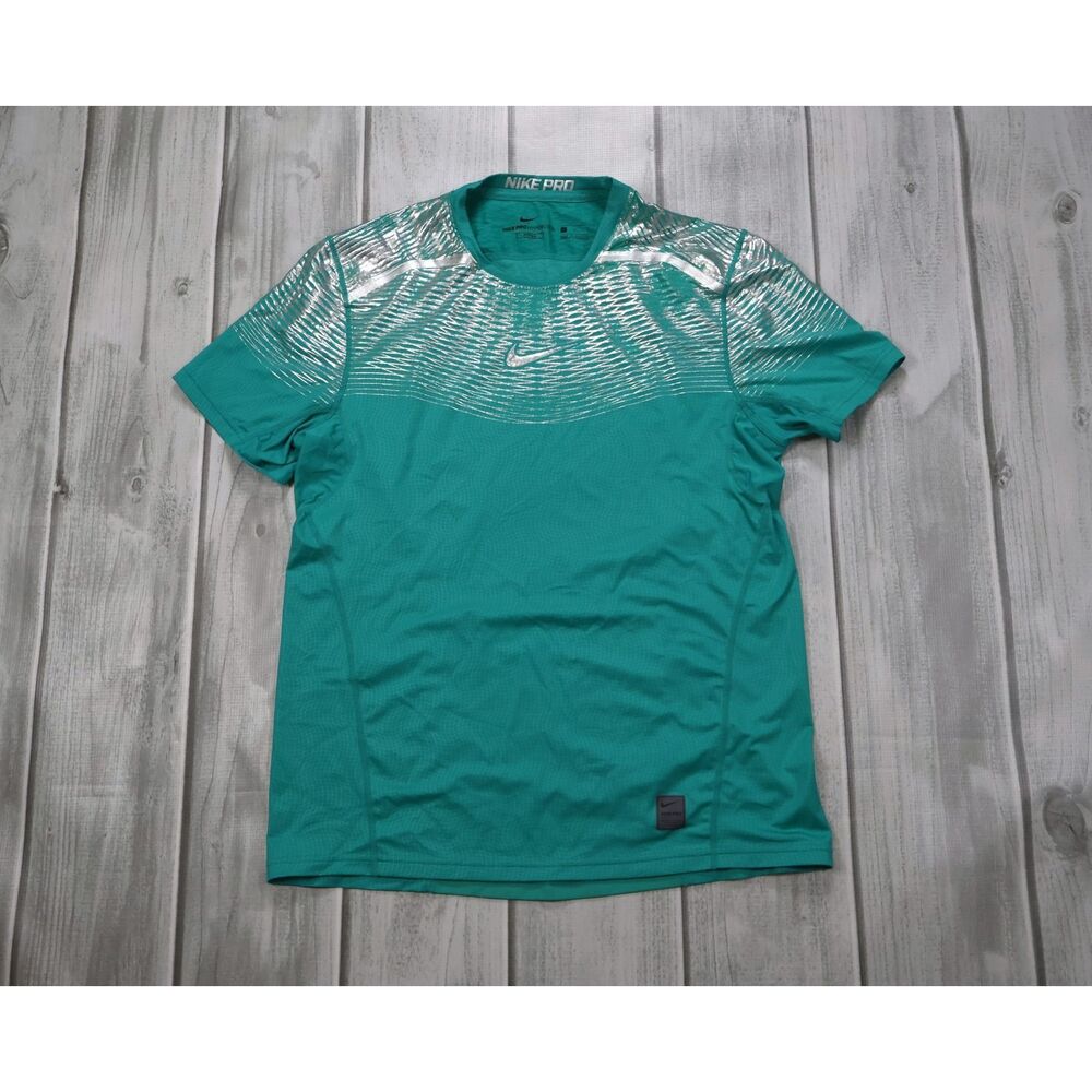 Nike Pro Hypercool Shirt Men's Large Blue Short Sleeve Fitted Workout Reflective